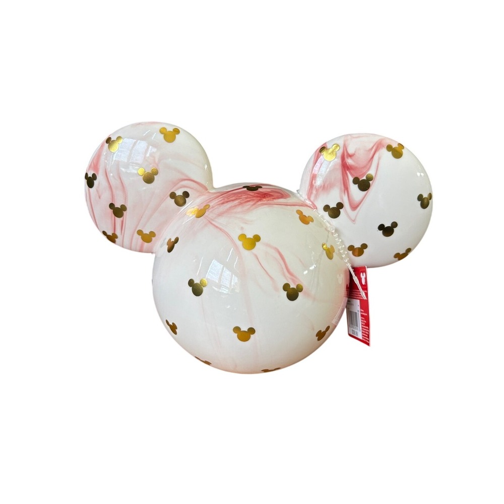Disney Pink Marble Ceramic Mickey Ears Decor Table Accent w/Gold Icons GIFT NEW